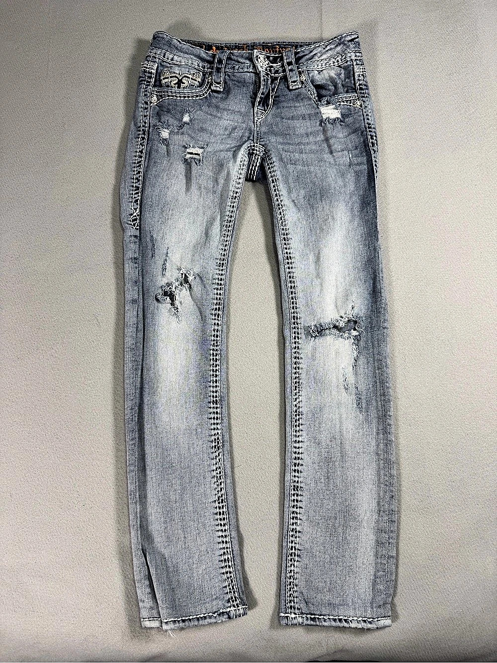 Rock Revival Vivid Straight Distressed Straight Leg Jeans Blue Waist 24